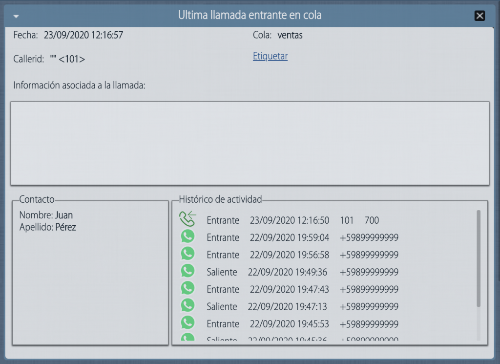 Contactos en Panel del Agente